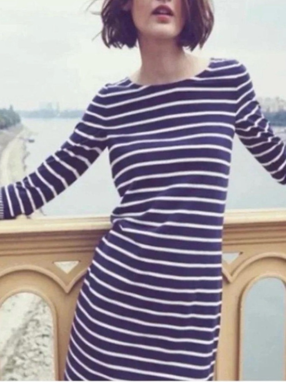 Boden Cape Cod Euro Summer Casual Cotton Navy Striped Classic Dress size S